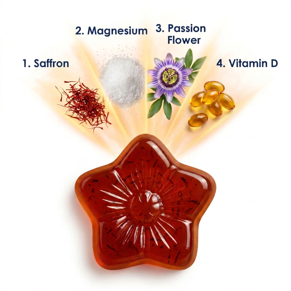 Saffron, magnesium, passion flower and vitamin D